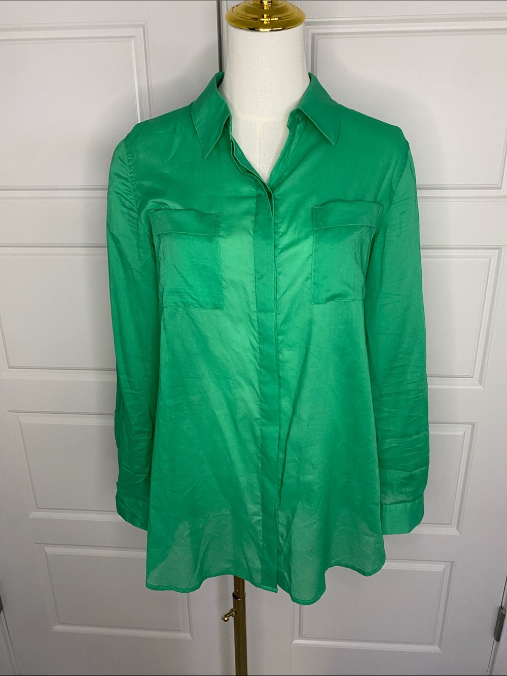 Chico’s Green Cotton Button Down Shirt Size 0 Small Utility Roll Tab Tunic